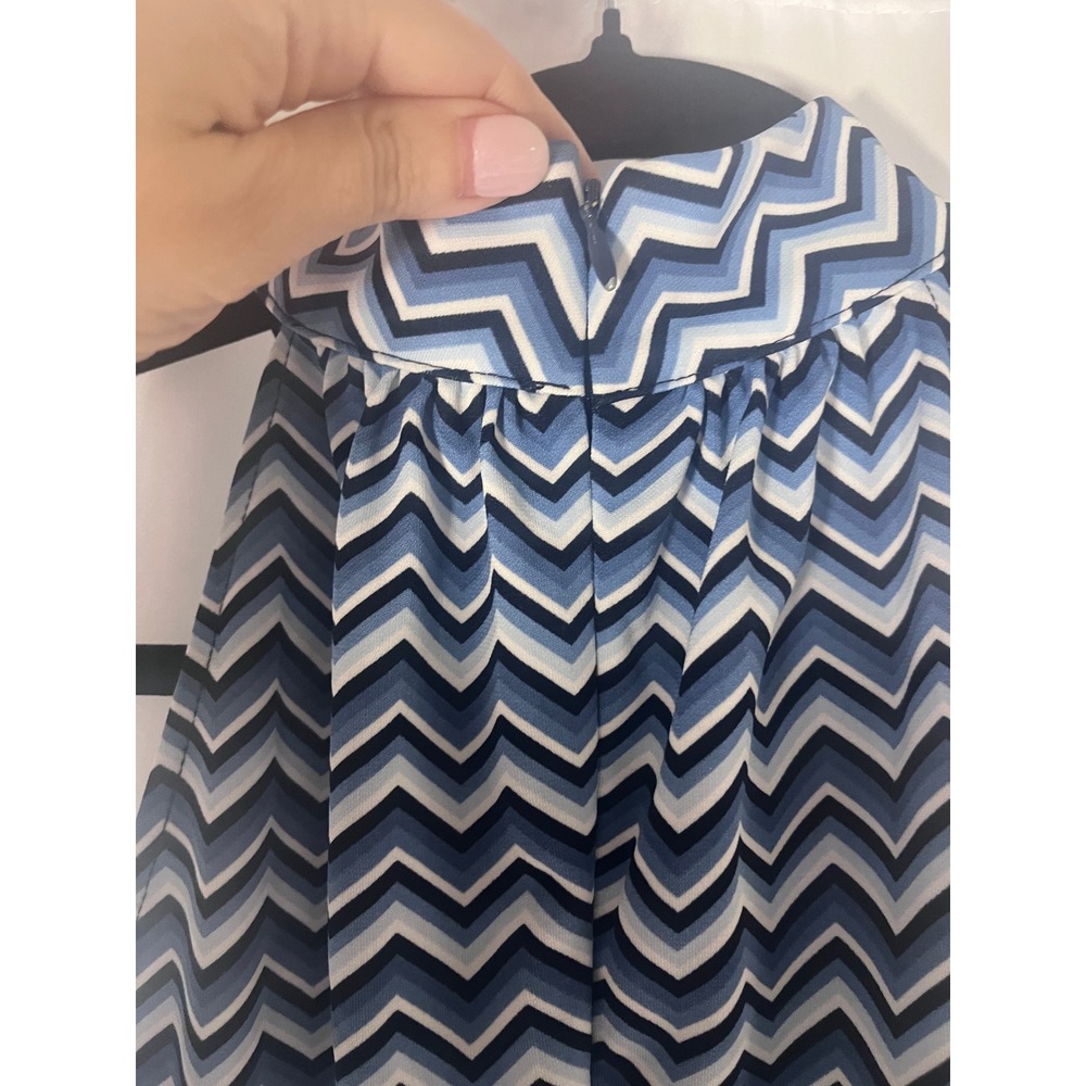 Michael by Michael Kors Blue Chevron Halter Tie Waist Top Sz Medium Boho Resort - Picture 5 of 7